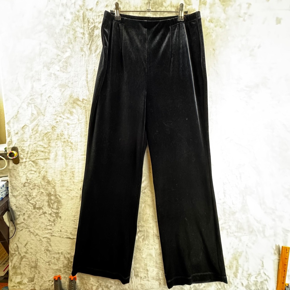 Chico's Velvet Pants Women Size 1 Black Wide Leg Elastic Waist Luxe (1688)